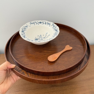 漫生活老板娘深色圆托盘大号小号复古风木质点心盘甜品盘咖啡厅