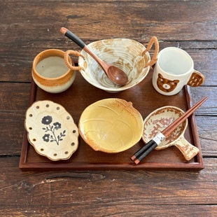 一人食碗盘杯碟 可爱卡通精致漂亮餐具套装 漫生活老板娘 陶熊黄木