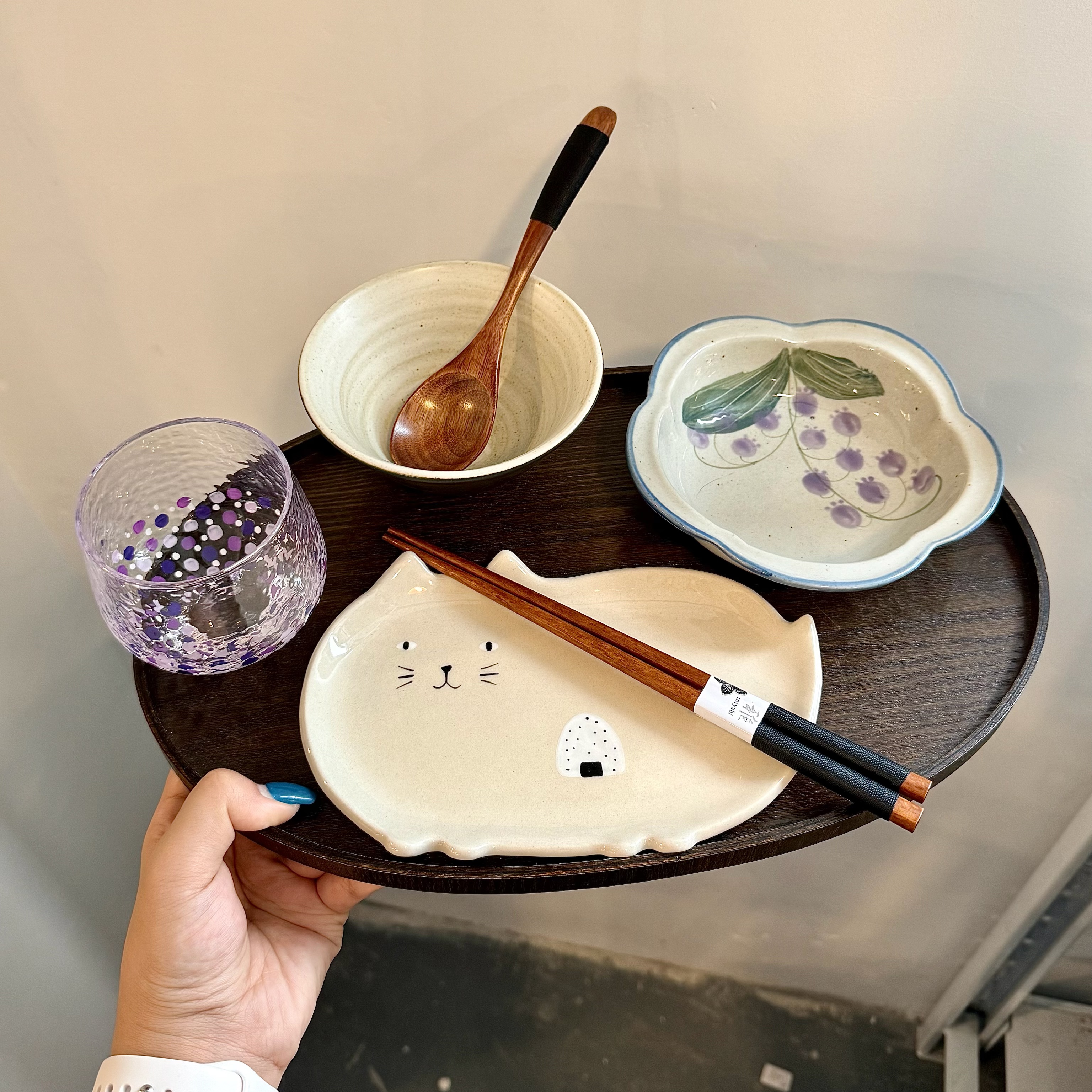 漫生活老板娘 紫韵喵食 精致漂亮好看一人食套装碗盘杯碟卡通猫咪