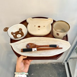 漫生活老板娘 森系萌熊 可爱卡通小熊精致餐具套装一人食碗盘碗盘