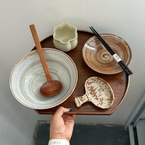 漫生活老板娘 复古陶纹 一人食餐具套装学生家用面碗汤碗套装精致