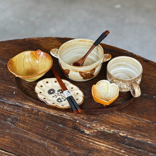 漫生活老板娘 焦糖蝶影 复古手绘蝴蝶银杏餐具套装一人食碗盘杯碟