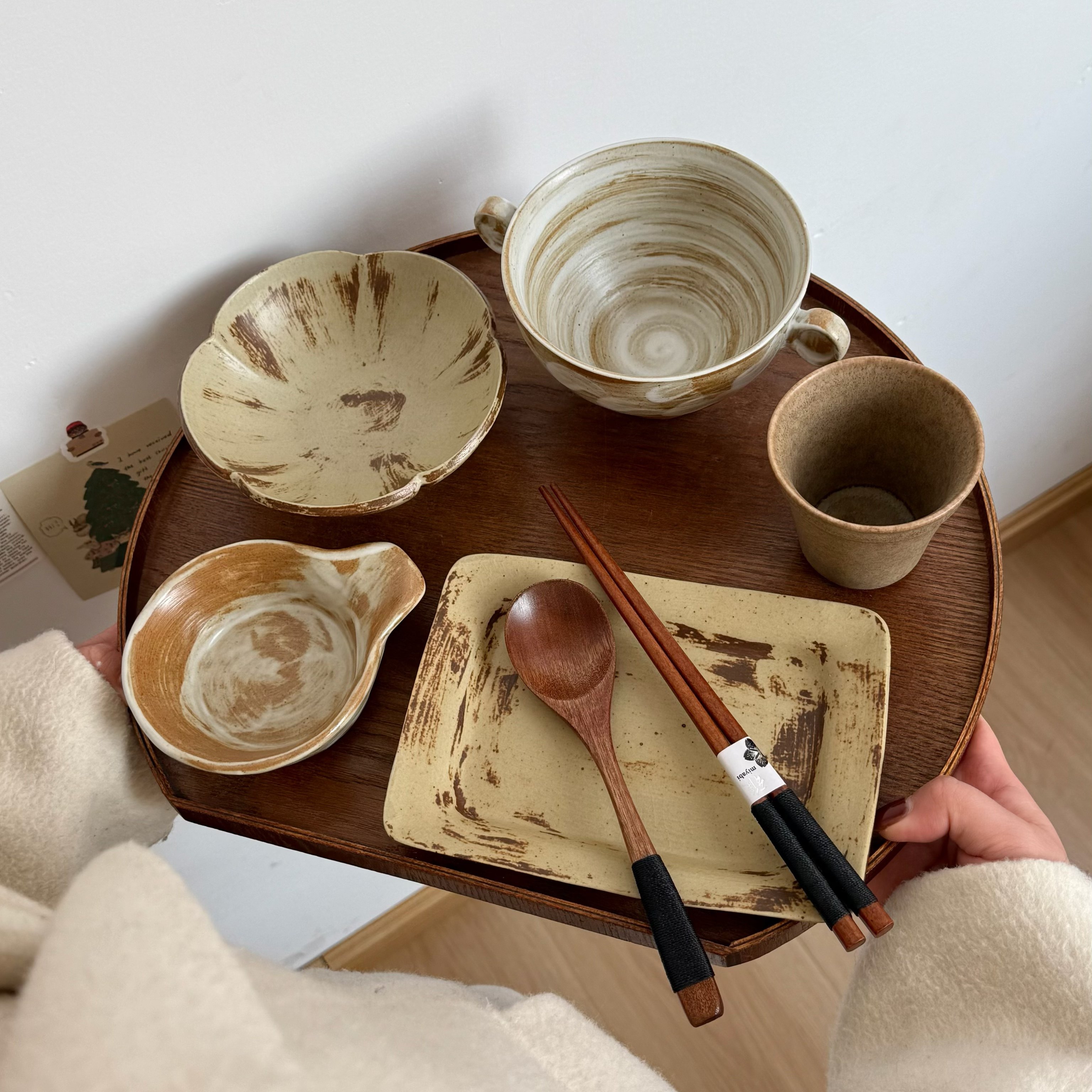 漫生活老板娘 陶釉木光 原木质感精致餐具套装一人食碗盘杯碟分餐,餐饮具,餐具瓷器套装,淘宝优惠券,粉丝福利购,淘宝优惠卷