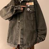 2025秋冬新款美式开衫翻领牛仔夹克女复古宽松长袖设计感外套，女装短外套，星座1015-1