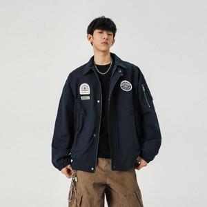 白墙抖音得物美式复古潮牌徽章刺绣夹克男水洗棉外套JK6683P108