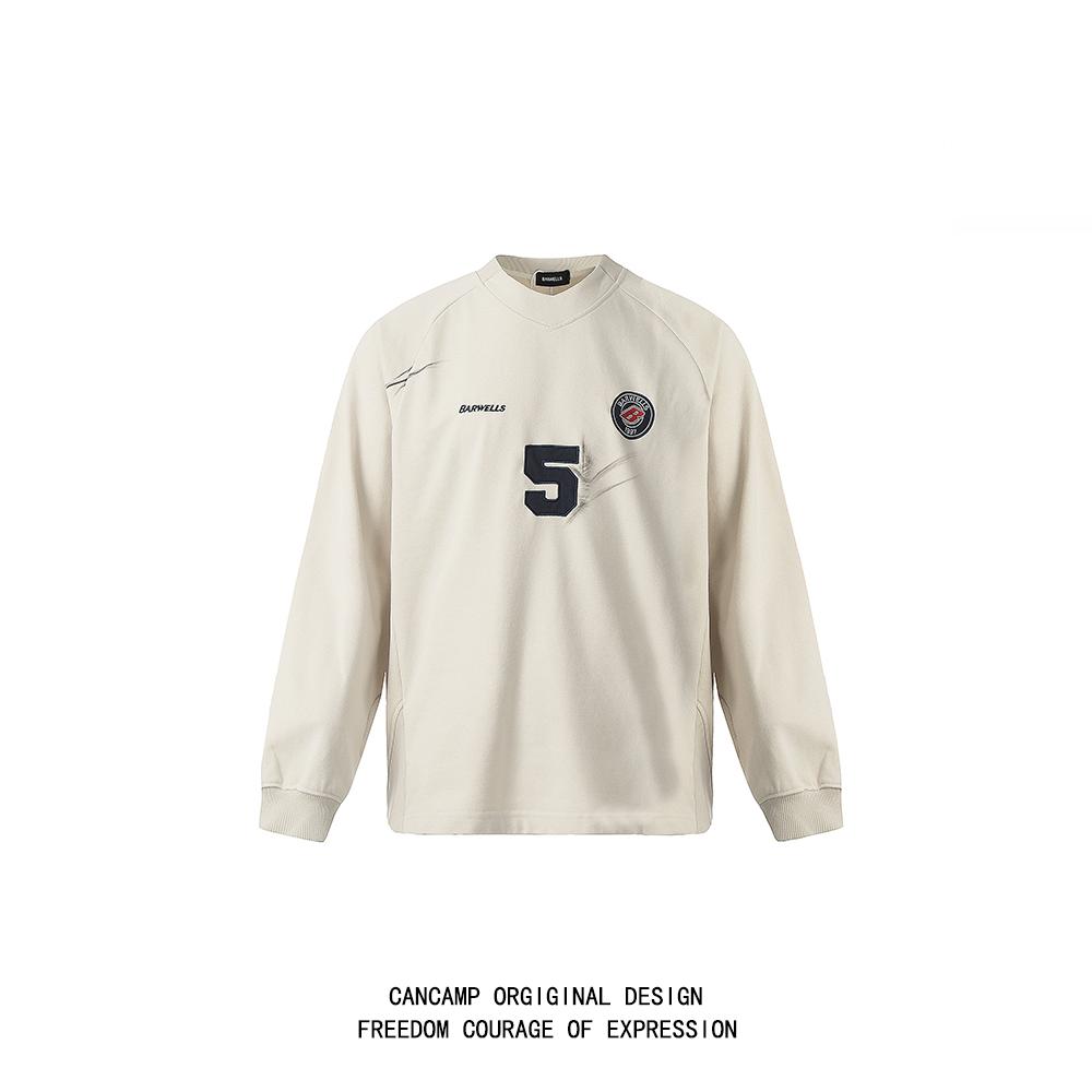 美式复古脏染刺绣圆领卫衣