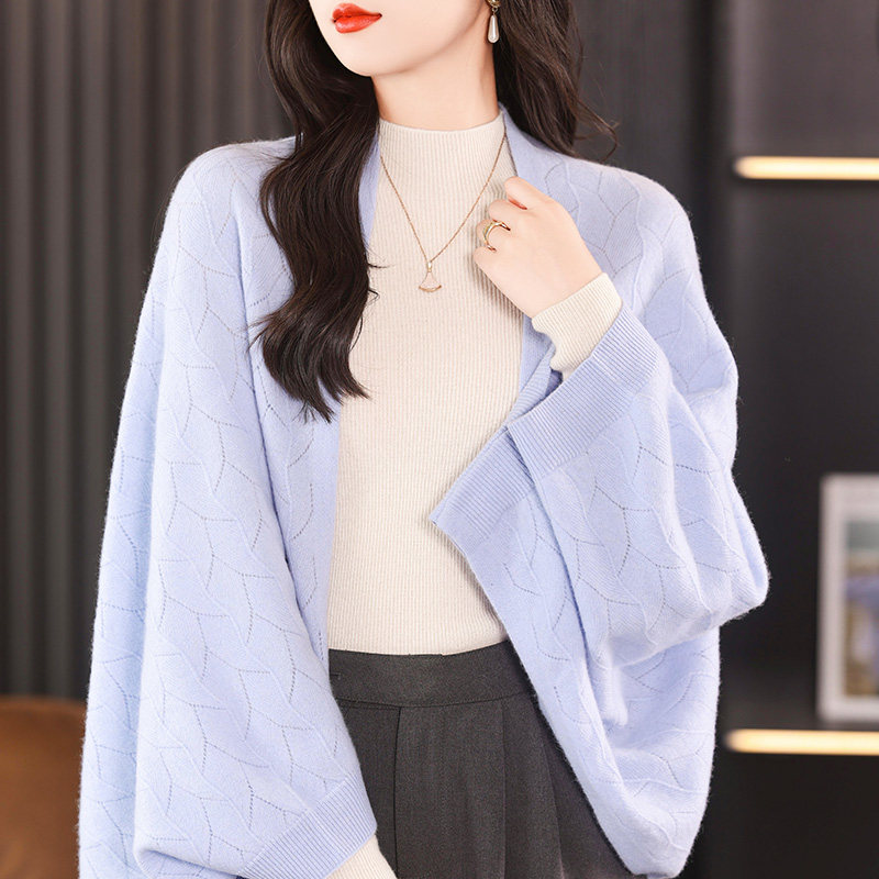 100%羊毛披肩女秋冬围巾两用斗篷针织开衫空调房毛衣外套披风外搭