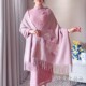 春秋粉色羊绒披肩婚礼妈妈喜婆婆旗袍外搭围巾两用刺绣流苏长方形