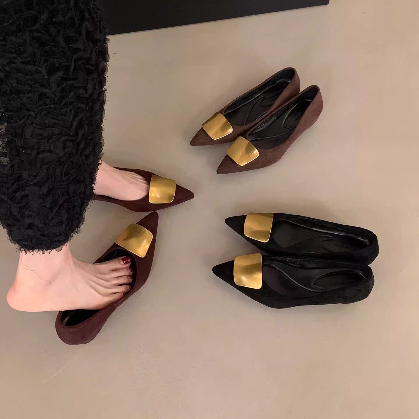 大码女鞋41到43宽胖脚秋冬2026新款尖头高跟鞋女法式低跟鞋子单鞋,女鞋,浅口单鞋,淘宝优惠券,粉丝福利购,淘宝优惠卷