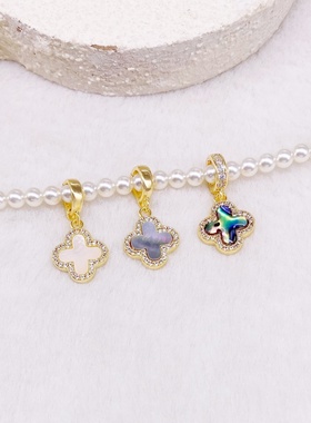 轻奢四叶草保色ins18K金铜包珍珠