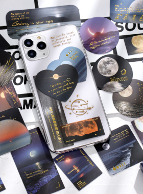 40张月光市集烫金手帐贴纸月球宇宙星球复古手账本手机壳装饰贴画