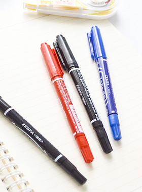 批发包邮 小双头油性记号笔极细不掉色绘画勾线笔书写笔黑红蓝色