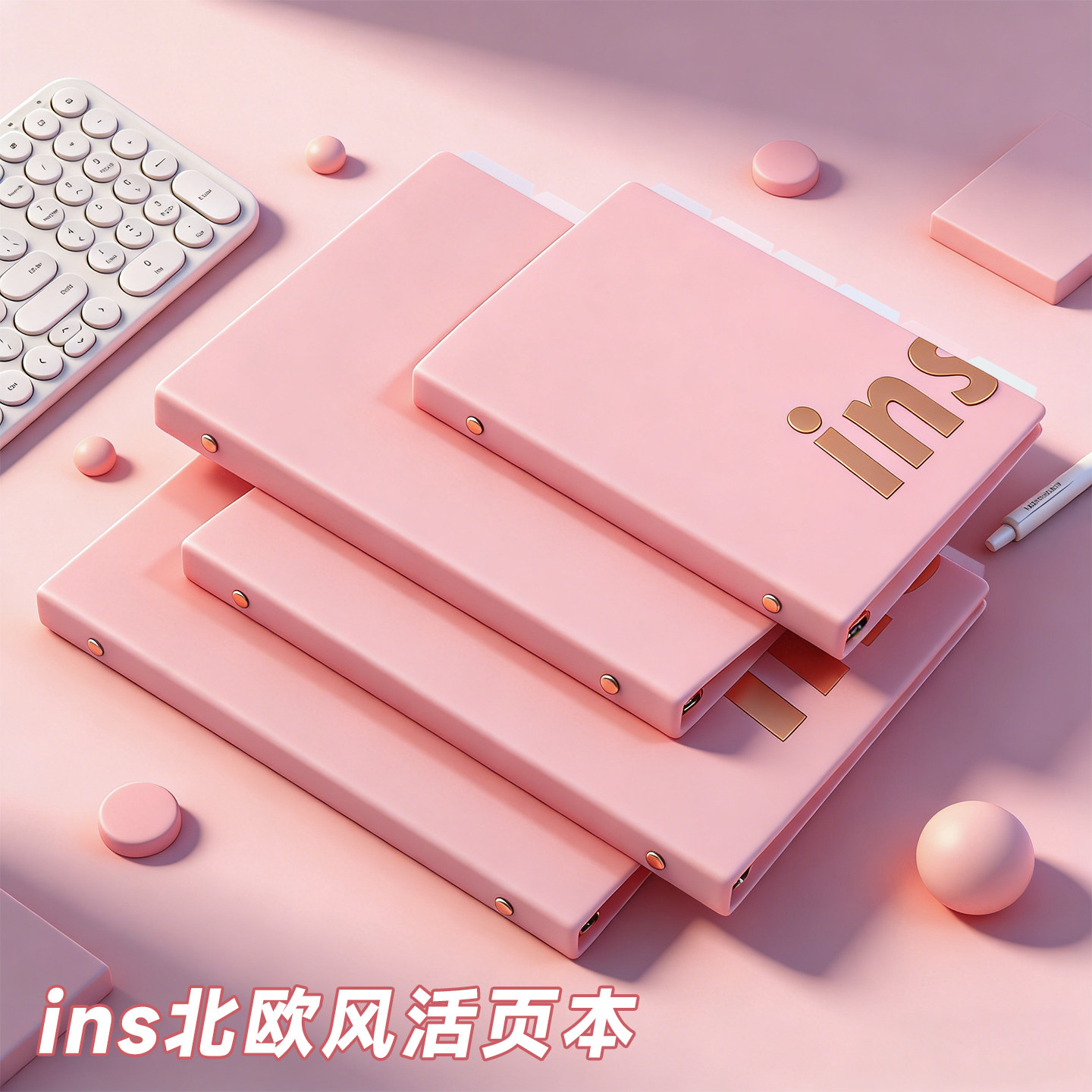 尼家 B5北欧ins莫兰迪粉学生会议a5烫金笔记本子手账活页夹记事本