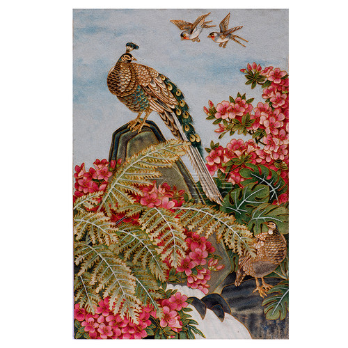 孔雀竖版办公室新中式风装饰画