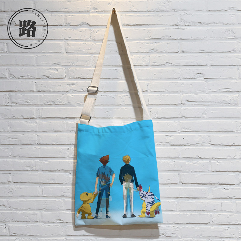 数码宝贝卡通动漫周边同款斜跨帆布袋子来图定制单肩手提包大容量