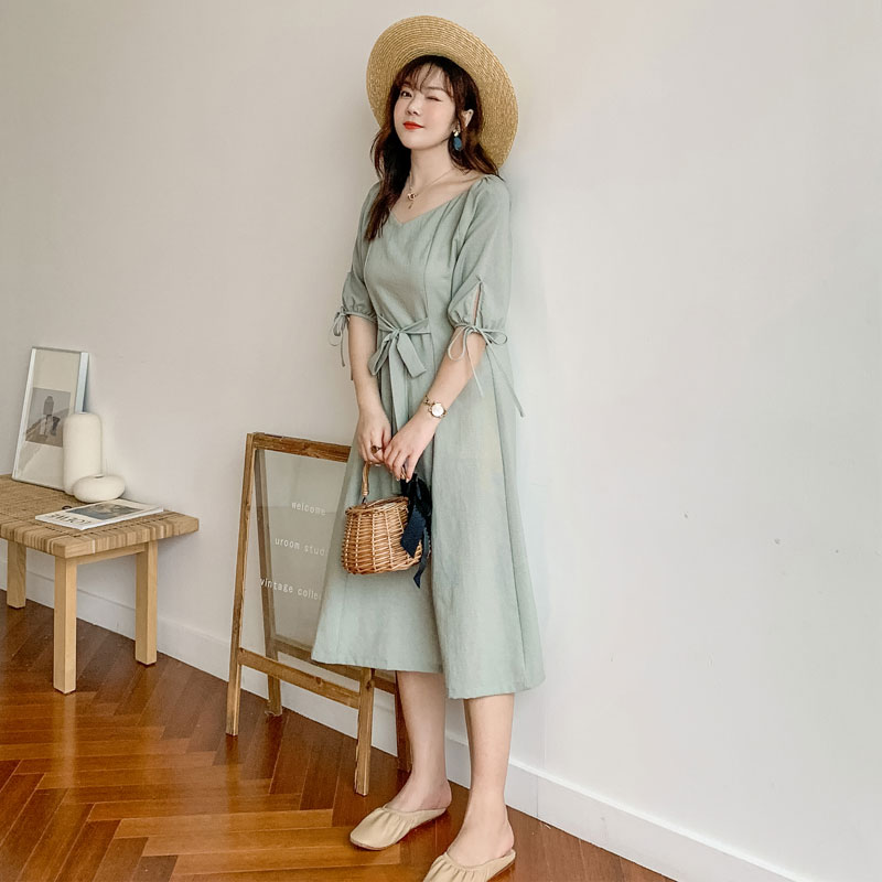 胖mm连衣裙2019新款大码女装胖妹妹显瘦遮肚裙子微胖减龄洋气夏装