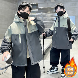 男童外套秋冬装 棉服中大儿童加厚棉衣加绒派克服冲锋衣潮 夹棉新款