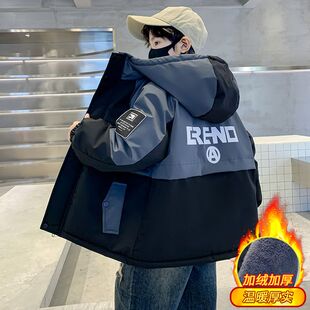 男孩冬季 中大儿童装 加绒兔毛派克服加厚棉衣 外套2025新款 男童冬装