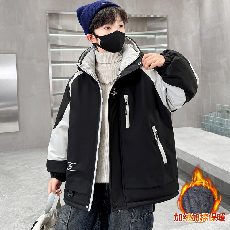 男童冬装外套秋冬款2025新款冬季加绒加厚派克服中大儿童男孩棉衣