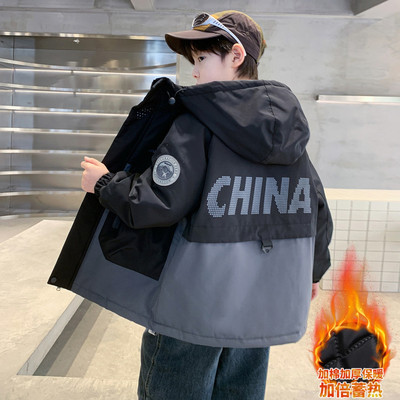 男童加绒派克服秋冬款加棉外套2025新款棉衣中大童男孩加厚风衣潮