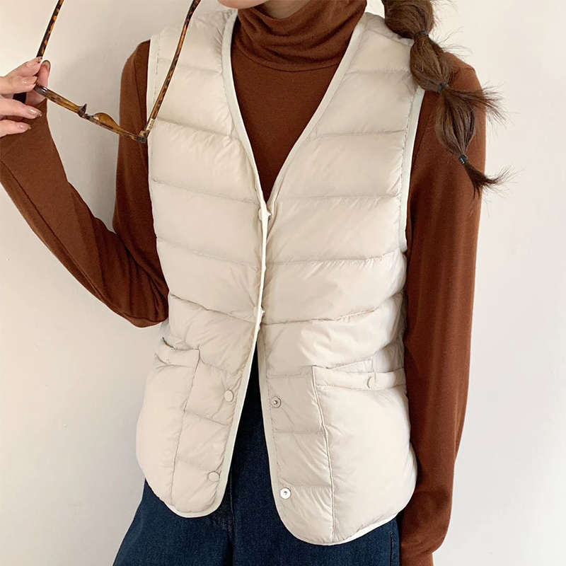 韩版新款90绒纯色短款显瘦马甲服