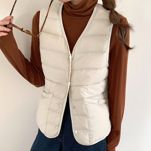 韩版新款90绒纯色短款显瘦马甲服