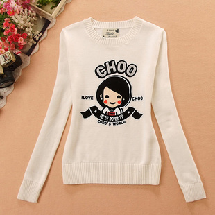 修身 圆领纯棉线衣打底衫 初中学生百搭毛衣甜美潮 女生秋冬季 新品