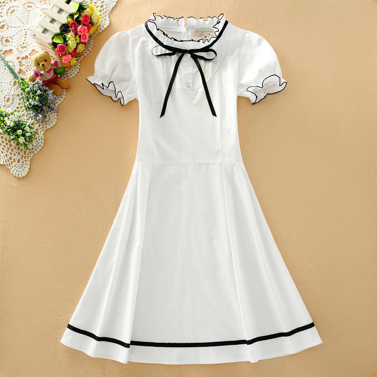 2019新款夏季初中高中学生少女装花边立领公主连衣裙甜美韩版裙子