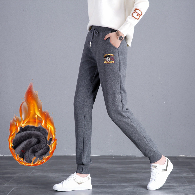 新款加绒运动裤女秋冬季小脚裤学生卫裤大码显瘦休闲长裤加厚长裤