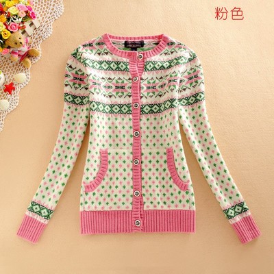 少女秋冬季提花圆领学生针织外套