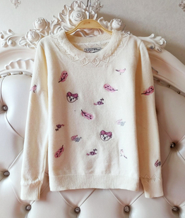 特价羊毛衫2023新品女士秋冬甜美刺绣毛衣套头圆领少女修身打底衫