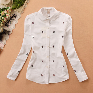 衬衫 少女中学生刺绣甜美纯棉长袖 小清新文艺女孩上衣 新款 2020春季