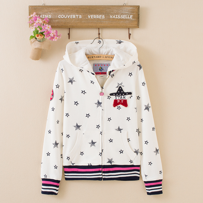 2024春秋少女学生连帽拉链开衫卫衣外套开衫毛圈纯棉休闲运动服女