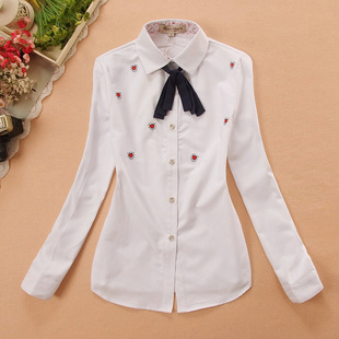 亏本特价 2023春款少女中学生装修身显瘦绣花长袖衬衫女上衣衬衣