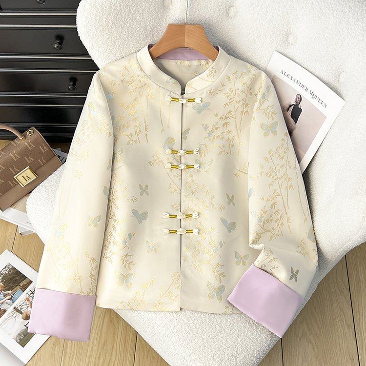 春季新中式国风宽松气质文艺盘扣刺绣印花外套女新款蝴蝶竹子百搭,女装/女士精品,短外套,淘宝优惠券,粉丝福利购,淘宝优惠卷