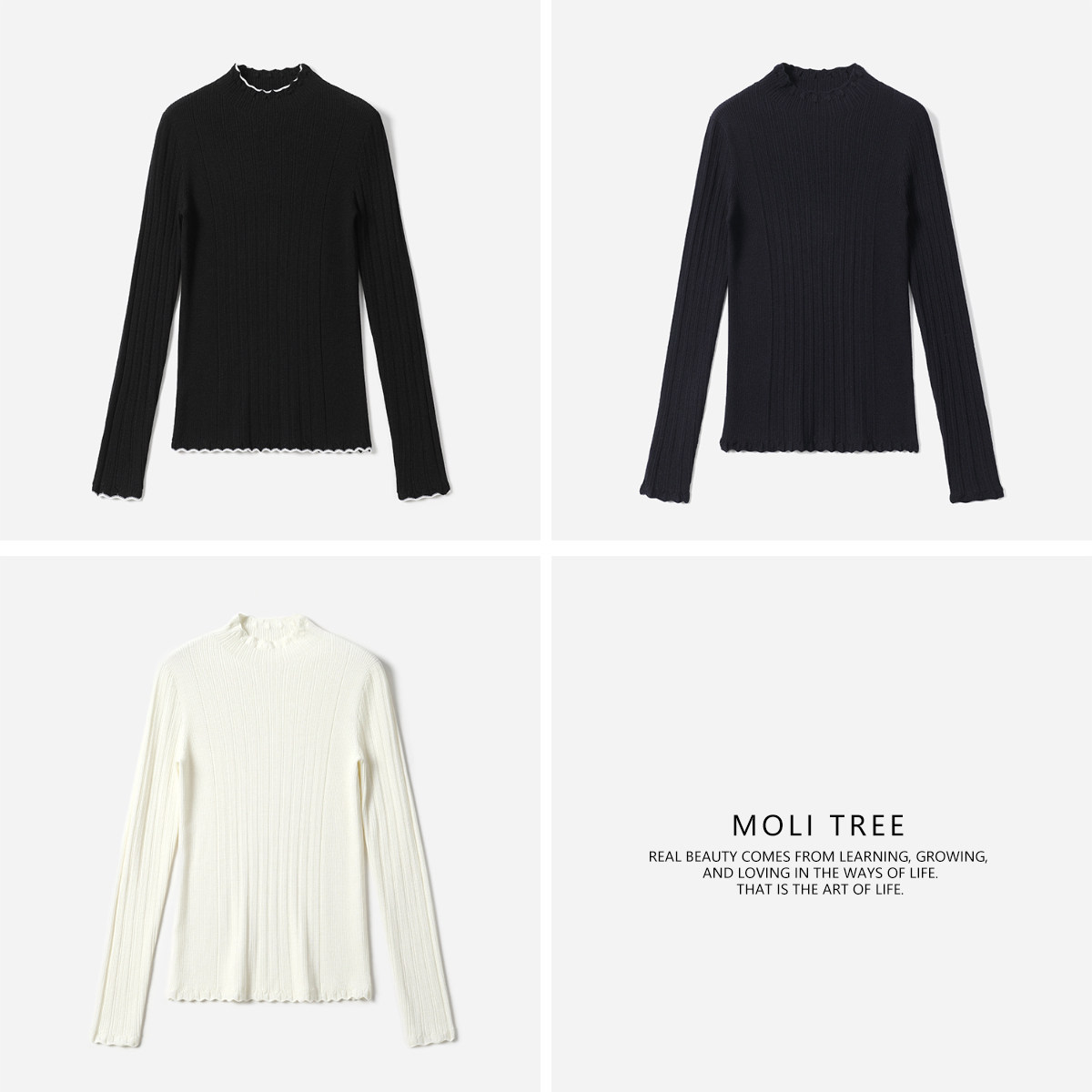 茉莉雅集140S精纺全羊毛打底衫高弹修身百搭针织套衫WZT08033