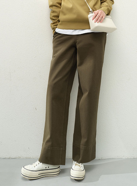 茉莉雅集重酵素水洗高支全棉休闲侧拉链直筒裤女 WKZ06151