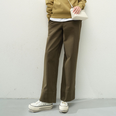 茉莉雅集重酵素水洗高支全棉休闲侧拉链直筒裤女 WKZ06151