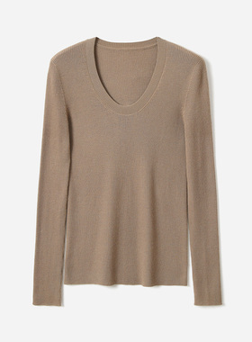 茉莉雅集KVSS精纺3/68支全羊绒针织套衫U领长袖打底女