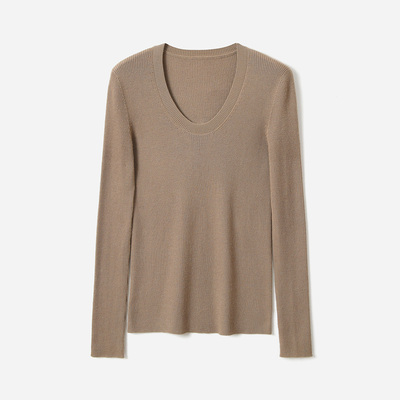 茉莉雅集KVSS精纺3/68支全羊绒针织套衫U领长袖打底女