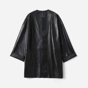 茉莉雅集意大利进口轻薄羊皮闭绒/胎牛圆领皮衣 WPY08103