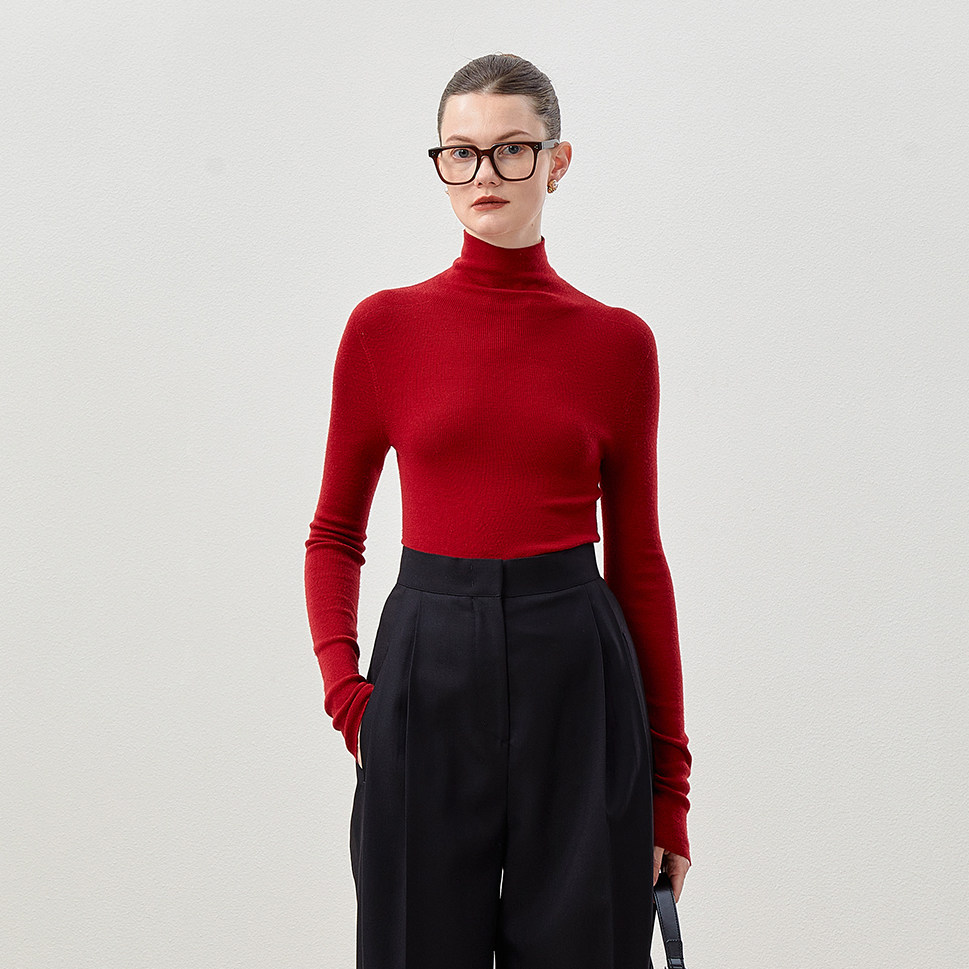 茉莉雅集意大利15&mu;m黄金全羊毛无缝高领针织套衫WZT06195