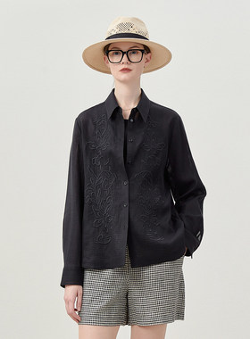 复古文艺高智松弛法式重工刺绣天花板意大利全苎麻衬衫WCS08083