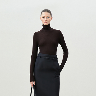 茉莉雅集140S精纺全羊毛人字纹提花高领打底针织套衫 WZT08036 女