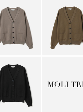 茉莉雅集意大利精纺全羊毛经典V领奶奶针织开衫毛衣WZK07127