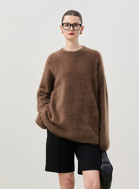 茉莉雅集云朵触感KVSS全羊绒拉绒经典圆领针织套衫女 WZT05258