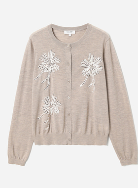 茉莉雅集KVSS精纺3/68支全羊绒B*C海中花绣花针织开衫 WZK08108