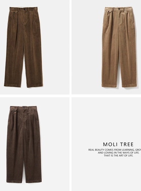 茉莉雅集老钱复古氛围舒适微弹灯芯绒双褶休闲直筒裤 WKZ06191