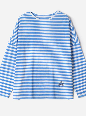 茉莉雅集 轻盈如纱高支棉海魂条纹邮戳贝壳印花长袖T恤 WTX08146