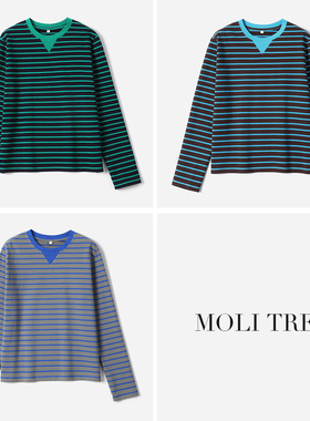 茉莉雅集复古休闲彩色条纹撞色三角罗纹高支棉卫衣女 WWY08054